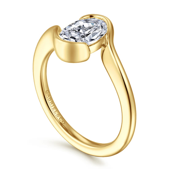14K Yellow Gold Bypass Oval Solitaire Diamond Engagement Ring angle 3