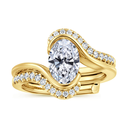 14K Yellow Gold Bypass Oval Solitaire Diamond Engagement Ring
