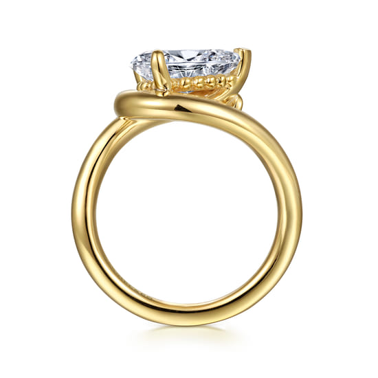 14K Yellow Gold Bypass Pear Shape Diamond Engagement Ring angle 2