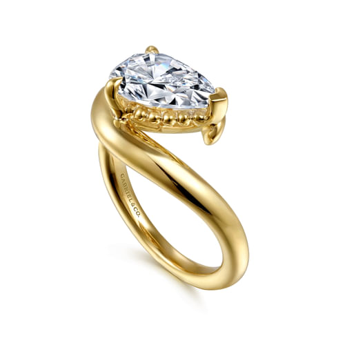 14K Yellow Gold Bypass Pear Shape Diamond Engagement Ring