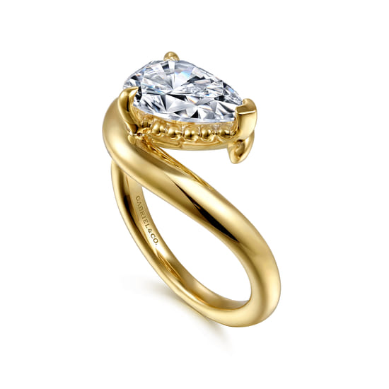 14K Yellow Gold Bypass Pear Shape Diamond Engagement Ring angle 3