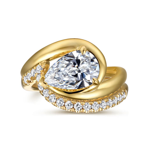 14K Yellow Gold Bypass Pear Shape Diamond Engagement Ring