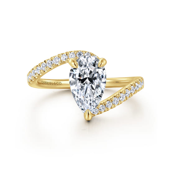 Gabriel - 14K Yellow Gold Bypass Pear Shape Hidden Halo Diamond Engagement Ring