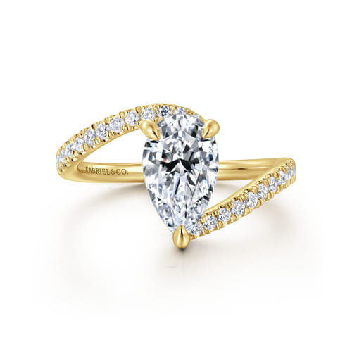 14K Yellow Gold Bypass Pear Shape Hidden Halo Diamond Engagement Ring 14K Yellow Gold Bypass Pear Shape Hidden Halo Diamond Engagement Ring