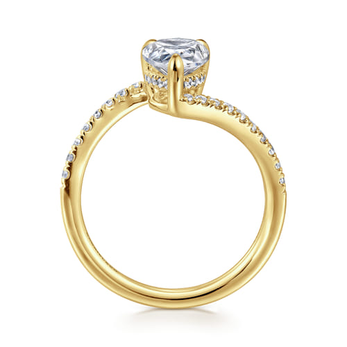14K Yellow Gold Bypass Pear Shape Hidden Halo Diamond Engagement Ring 14K Yellow Gold Bypass Pear Shape Hidden Halo Diamond Engagement Ring