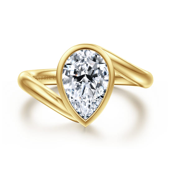 14K Yellow Gold Bypass Pear Shape Solitaire Diamond Engagement Ring