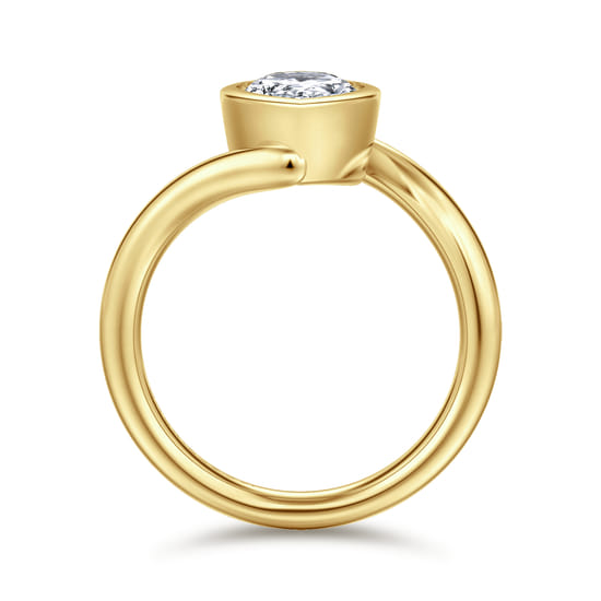 14K Yellow Gold Bypass Pear Shape Solitaire Diamond Engagement Ring angle 2
