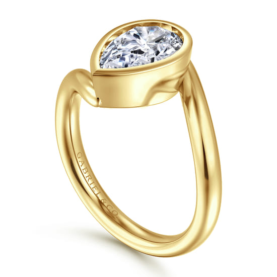 14K Yellow Gold Bypass Pear Shape Solitaire Diamond Engagement Ring angle 3
