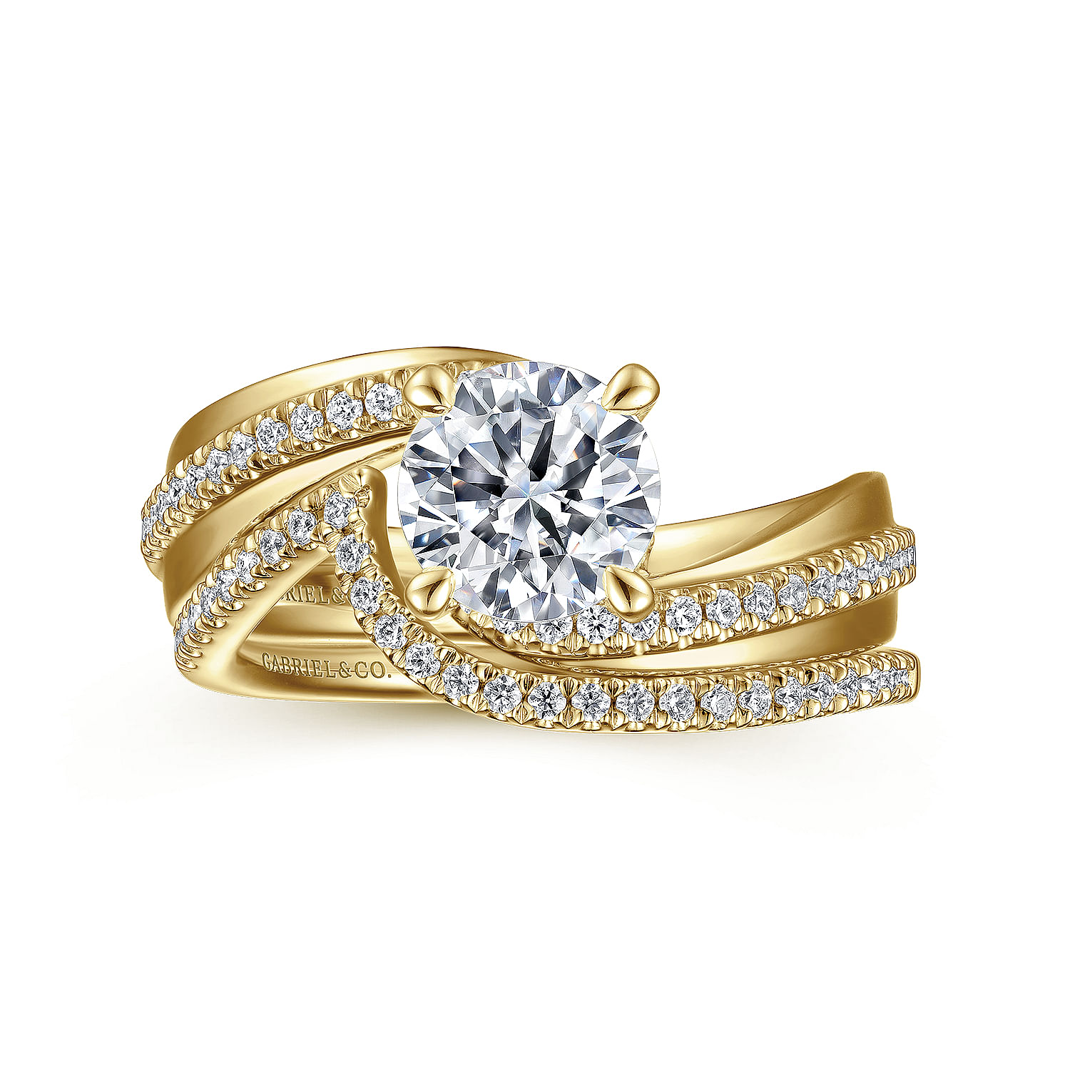 14K Yellow Gold Bypass Round Diamond Engagement Ring