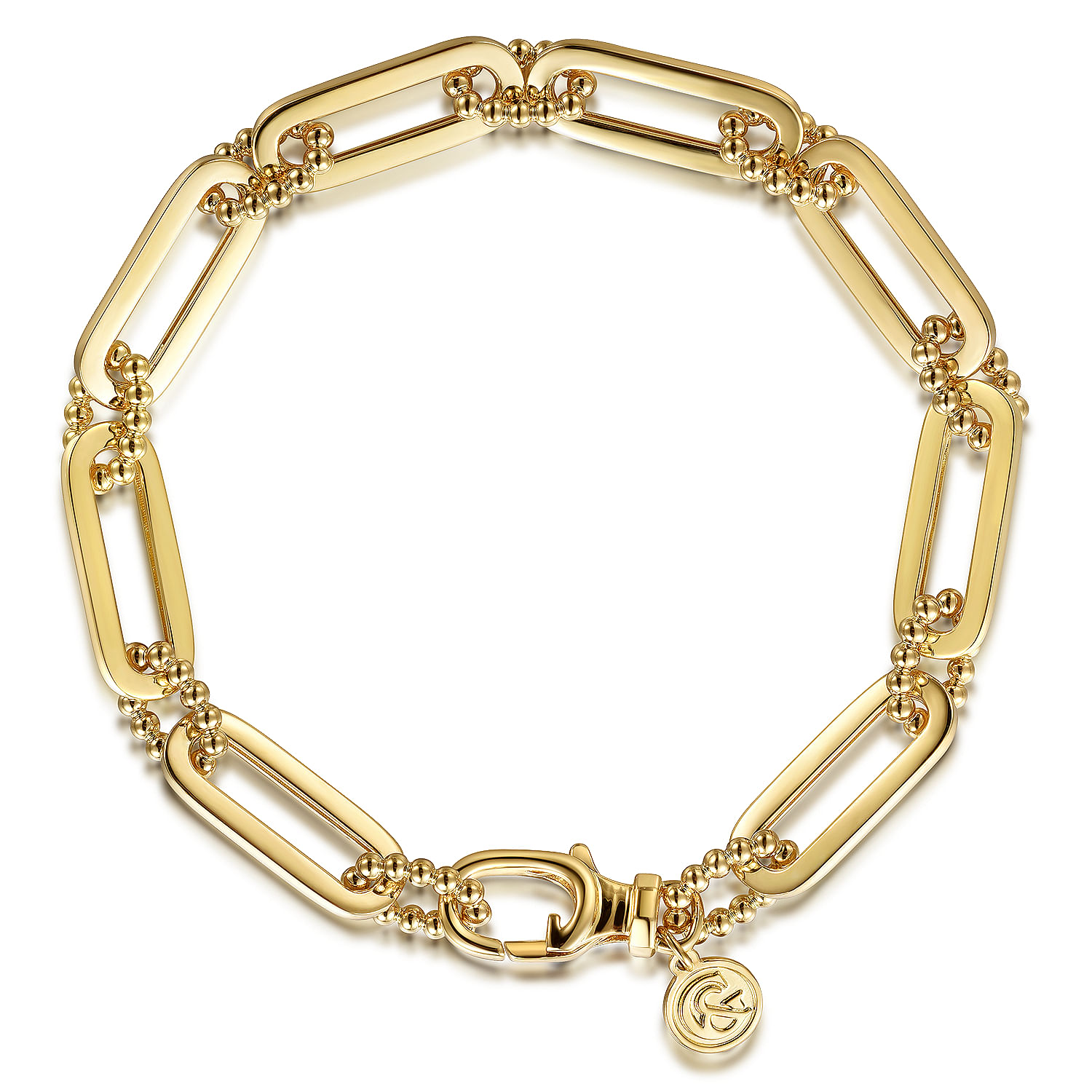 Gabriel - 14K Yellow Gold Casted Bujukan Ball Link and Hollow Paperclip Link Chain Bracelet