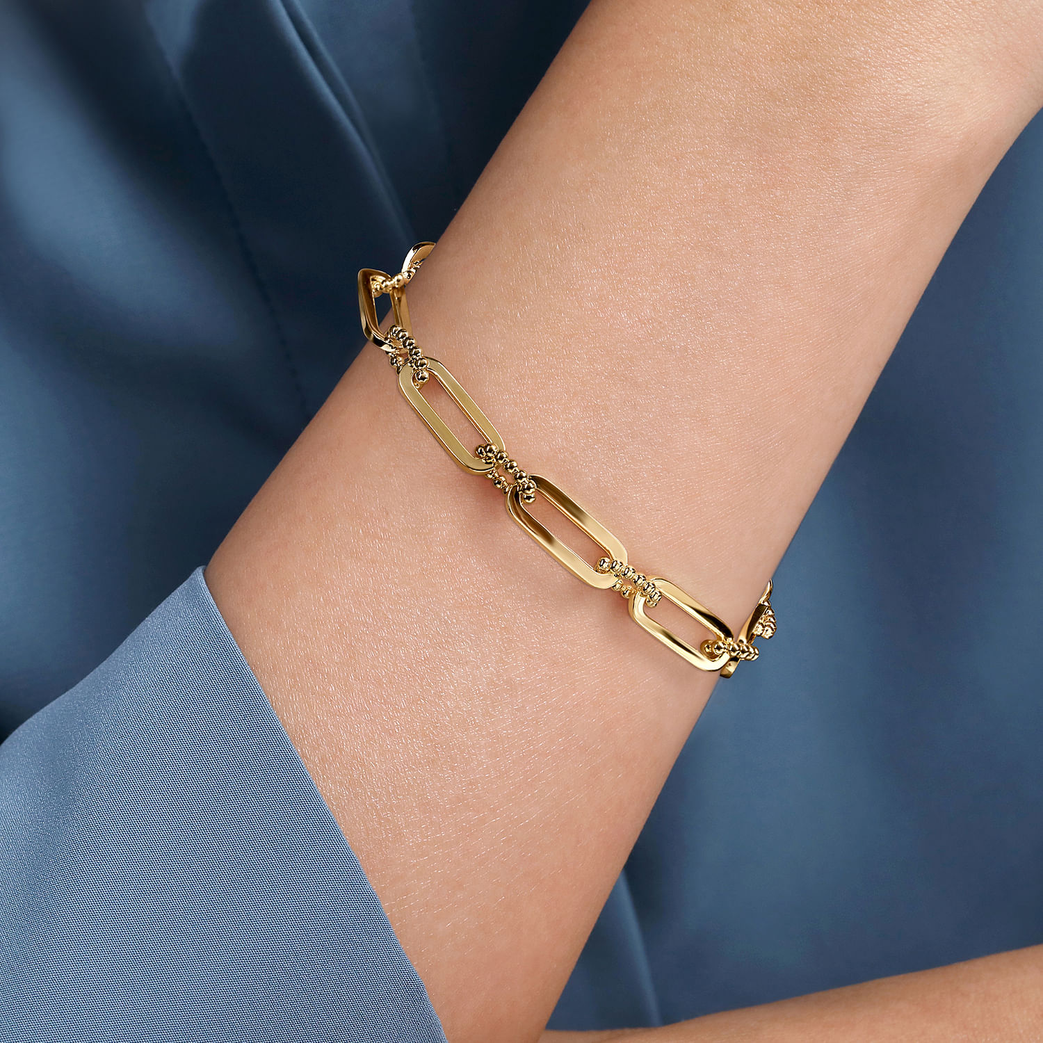 14K Yellow Gold Casted Bujukan Ball Link and Hollow Paperclip Link Chain Bracelet