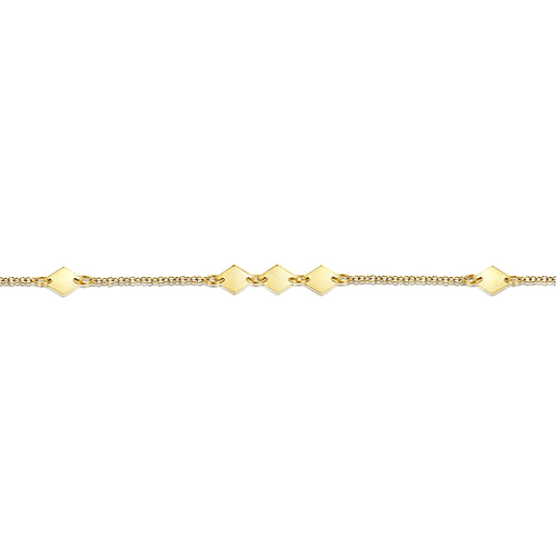 14K Yellow Gold Chain Ankle Bracelet with Diamond Shaped Stations