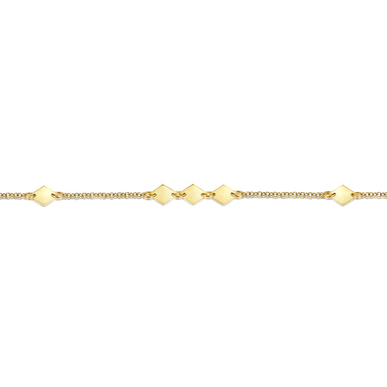 14K Yellow Gold Chain Ankle Bracelet with Diamond Shaped Stations angle 2