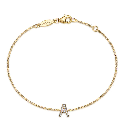 14K Yellow Gold Chain Bracelet with A Diamond Initial