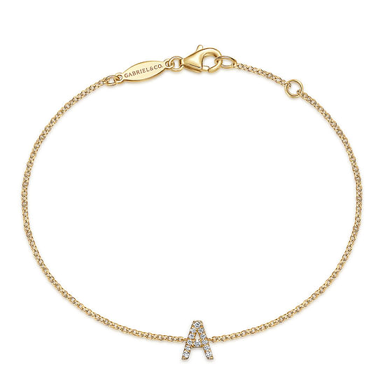 Gabriel - 14K Yellow Gold Chain Bracelet with A Diamond Initial