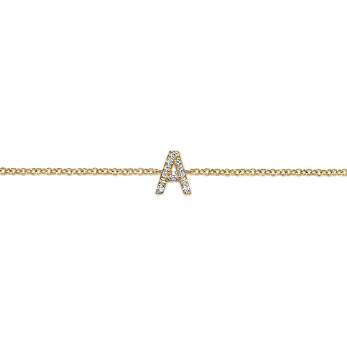 14K Yellow Gold Chain Bracelet with A Diamond Initial