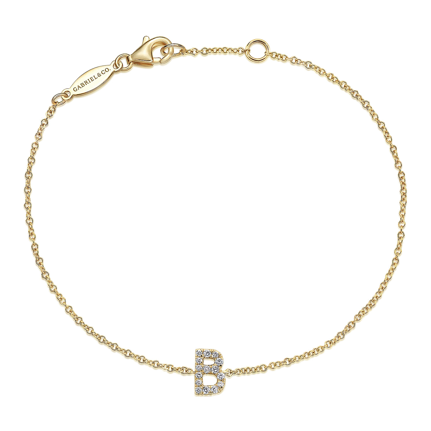 14K Yellow Gold Chain Bracelet with B Diamond Initial