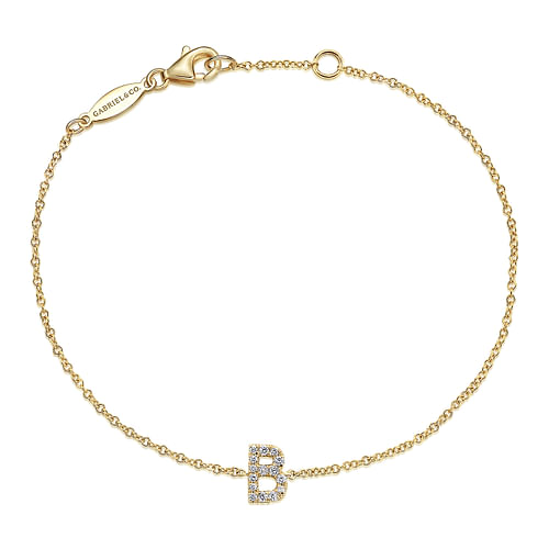 14K Yellow Gold Chain Bracelet with B Diamond Initial