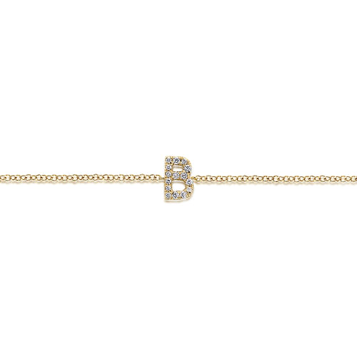 14K Yellow Gold Chain Bracelet with B Diamond Initial