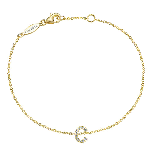 14K Yellow Gold Chain Bracelet with C Diamond Initial