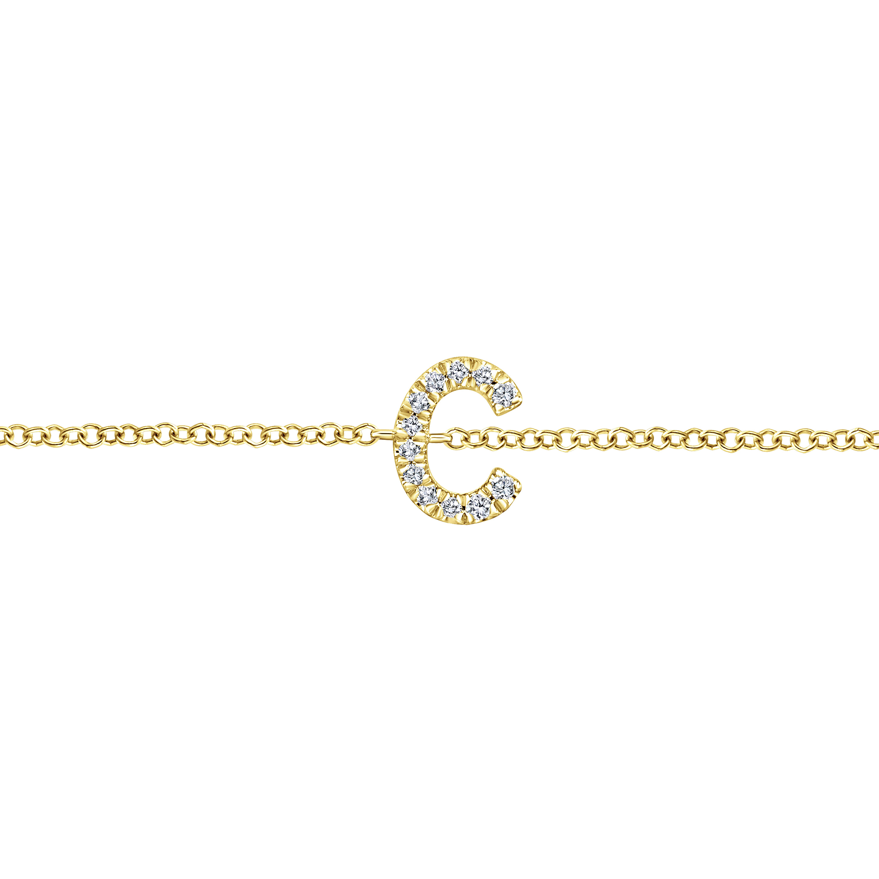 14K Yellow Gold Chain Bracelet with C Diamond Initial