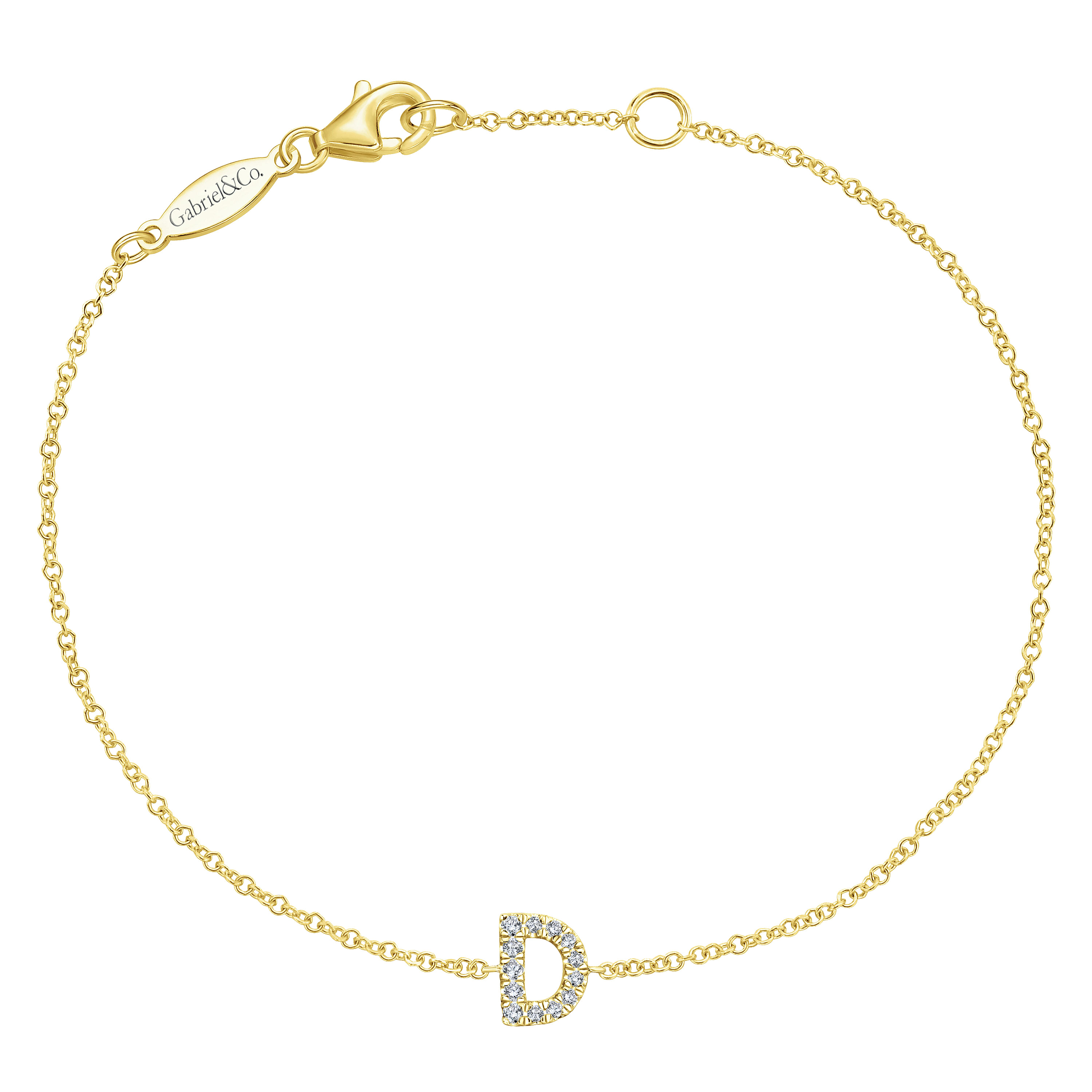 14K Yellow Gold Chain Bracelet with D Diamond Initial