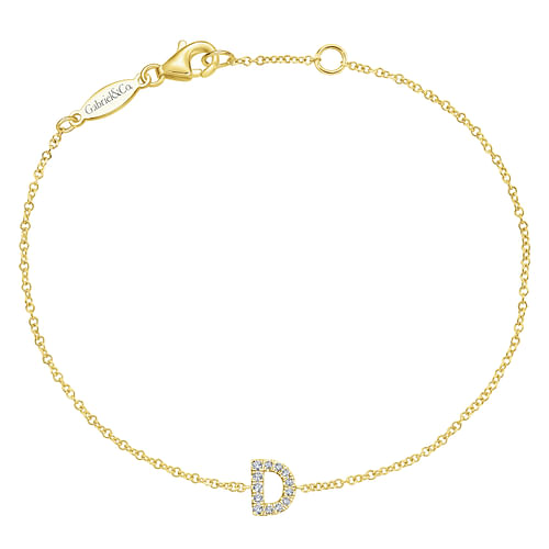 14K Yellow Gold Chain Bracelet with D Diamond Initial