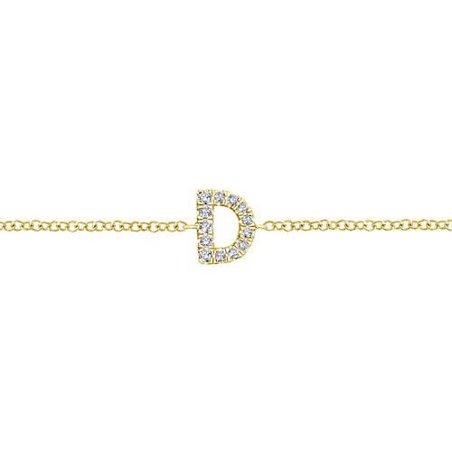 14K Yellow Gold Chain Bracelet with D Diamond Initial