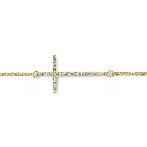 14K Yellow Gold Chain Bracelet with Diamond Cross