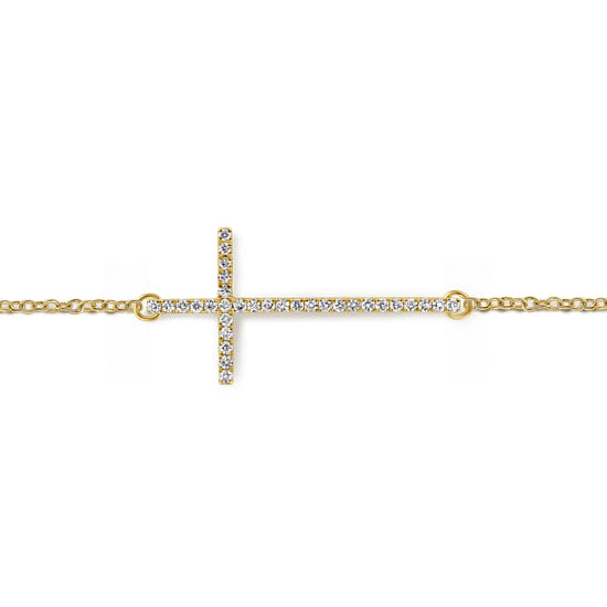 14K Yellow Gold Chain Bracelet with Diamond Cross angle 2