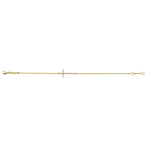 14K Yellow Gold Chain Bracelet with Diamond Cross