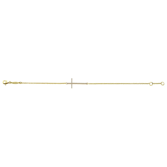 14K Yellow Gold Chain Bracelet with Diamond Cross angle 3