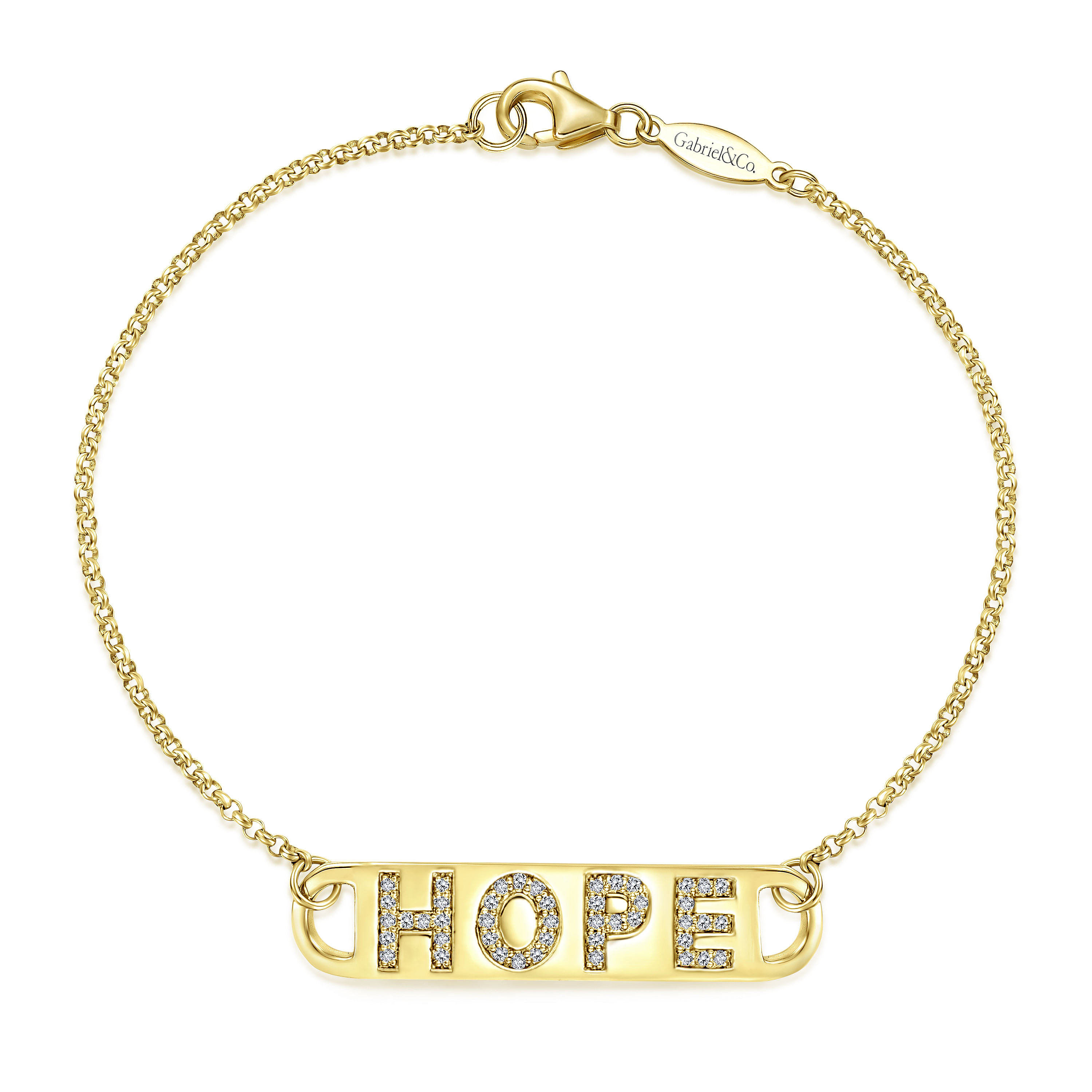Gabriel - 14K Yellow Gold Chain Bracelet with Diamond HOPE Nameplate