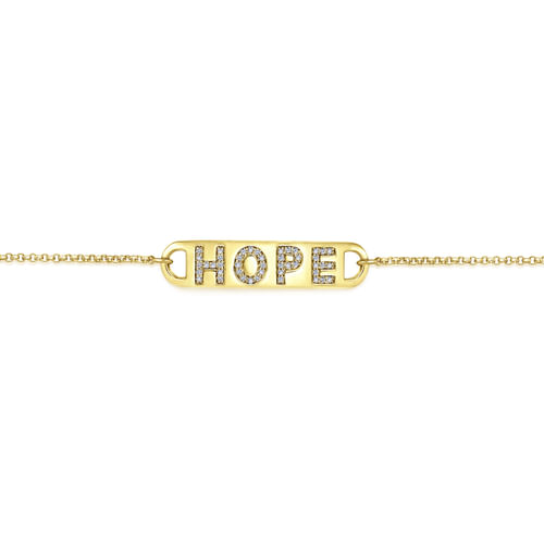 14K Yellow Gold Chain Bracelet with Diamond HOPE Nameplate