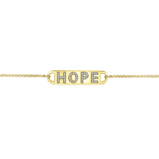 14K Yellow Gold Chain Bracelet with Diamond HOPE Nameplate angle 2