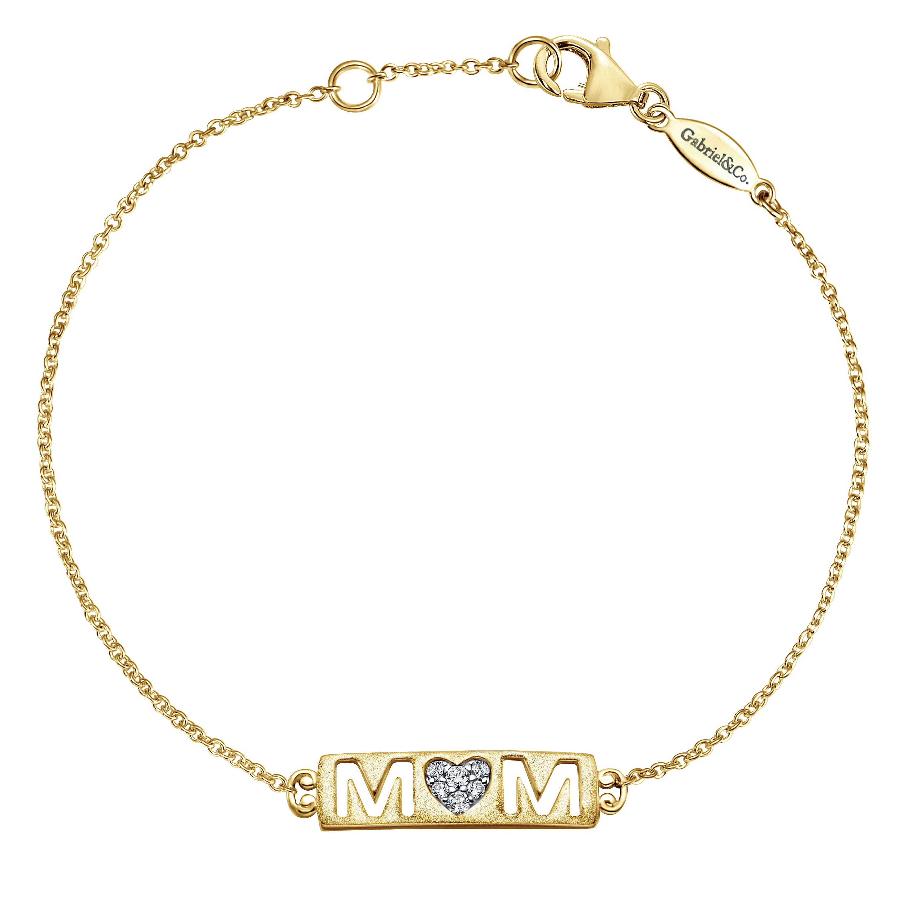 14K Yellow Gold Chain Bracelet with Diamond Pavé MOM Nameplate