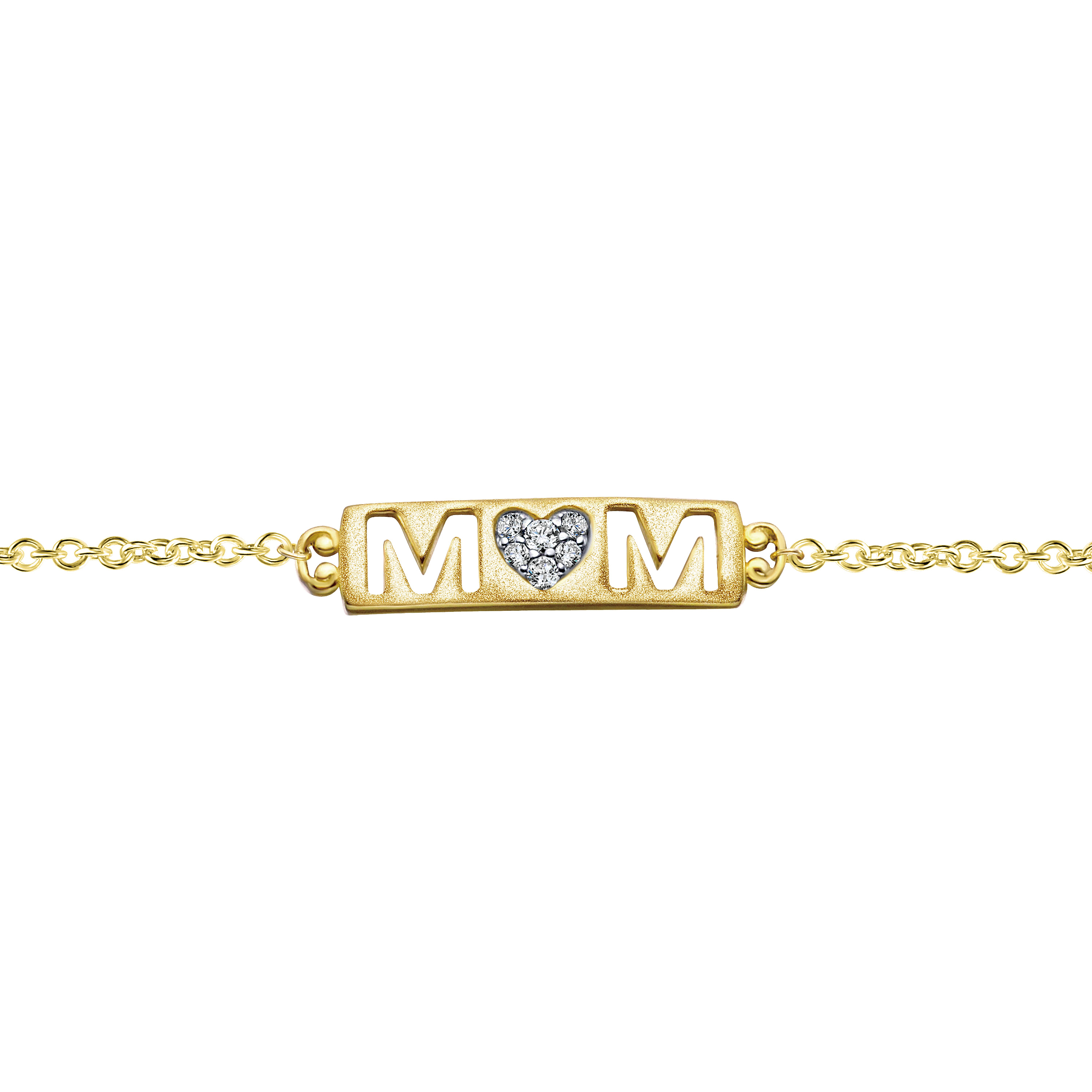 14K Yellow Gold Chain Bracelet with Diamond Pavé MOM Nameplate