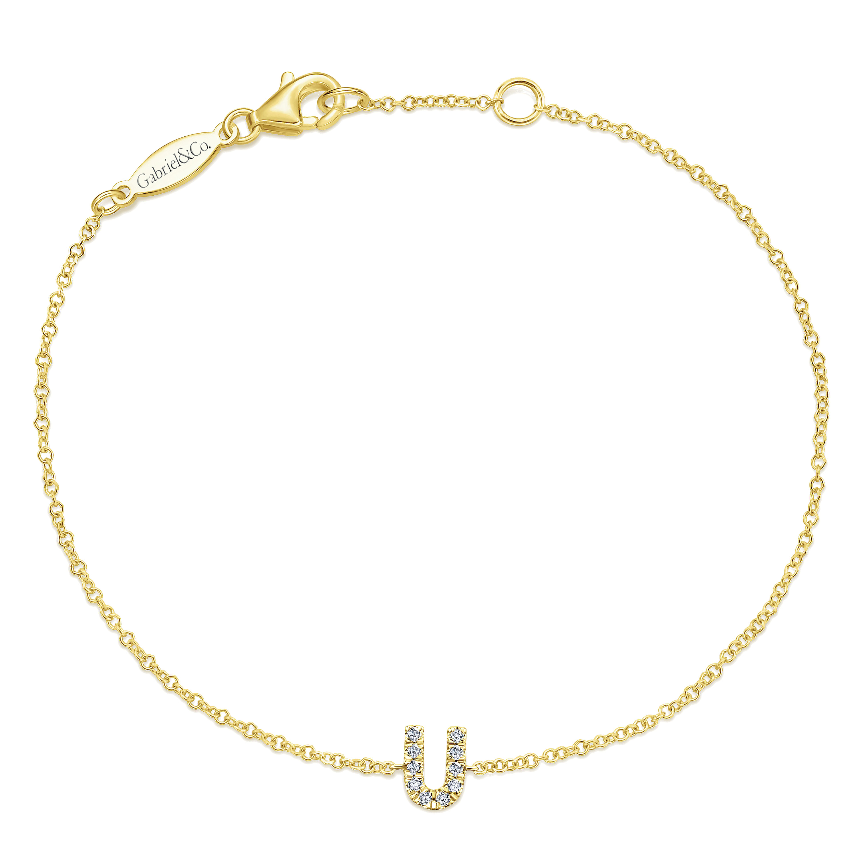 14K Yellow Gold Chain Bracelet with Diamond U Initial