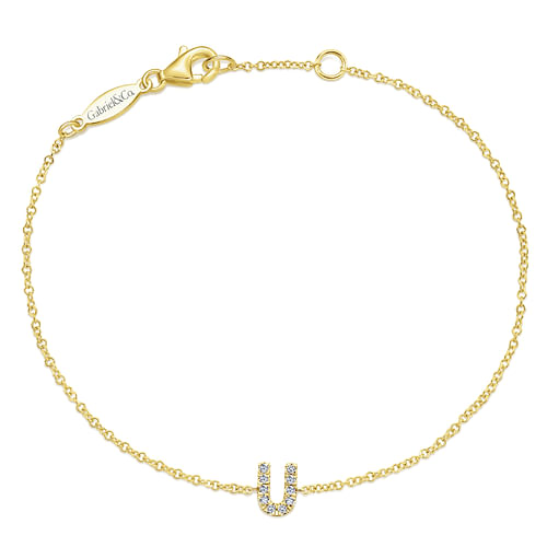 14K Yellow Gold Chain Bracelet with Diamond U Initial