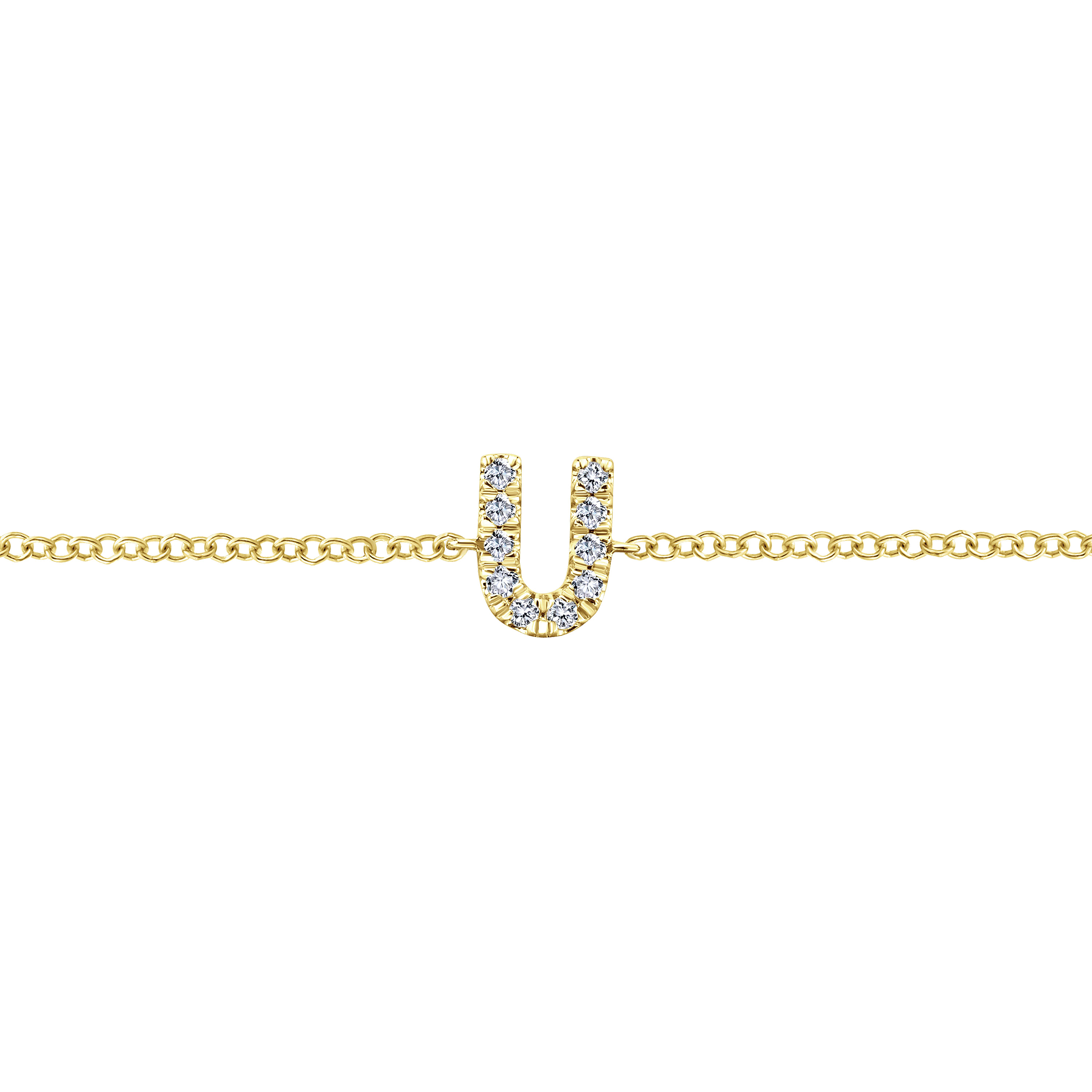 14K Yellow Gold Chain Bracelet with Diamond U Initial