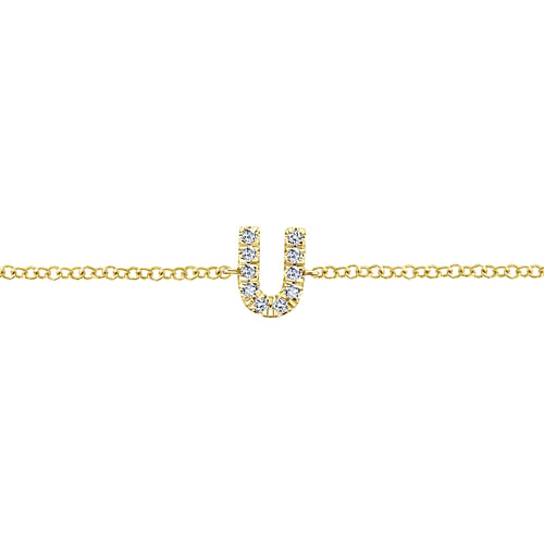 14K Yellow Gold Chain Bracelet with Diamond U Initial