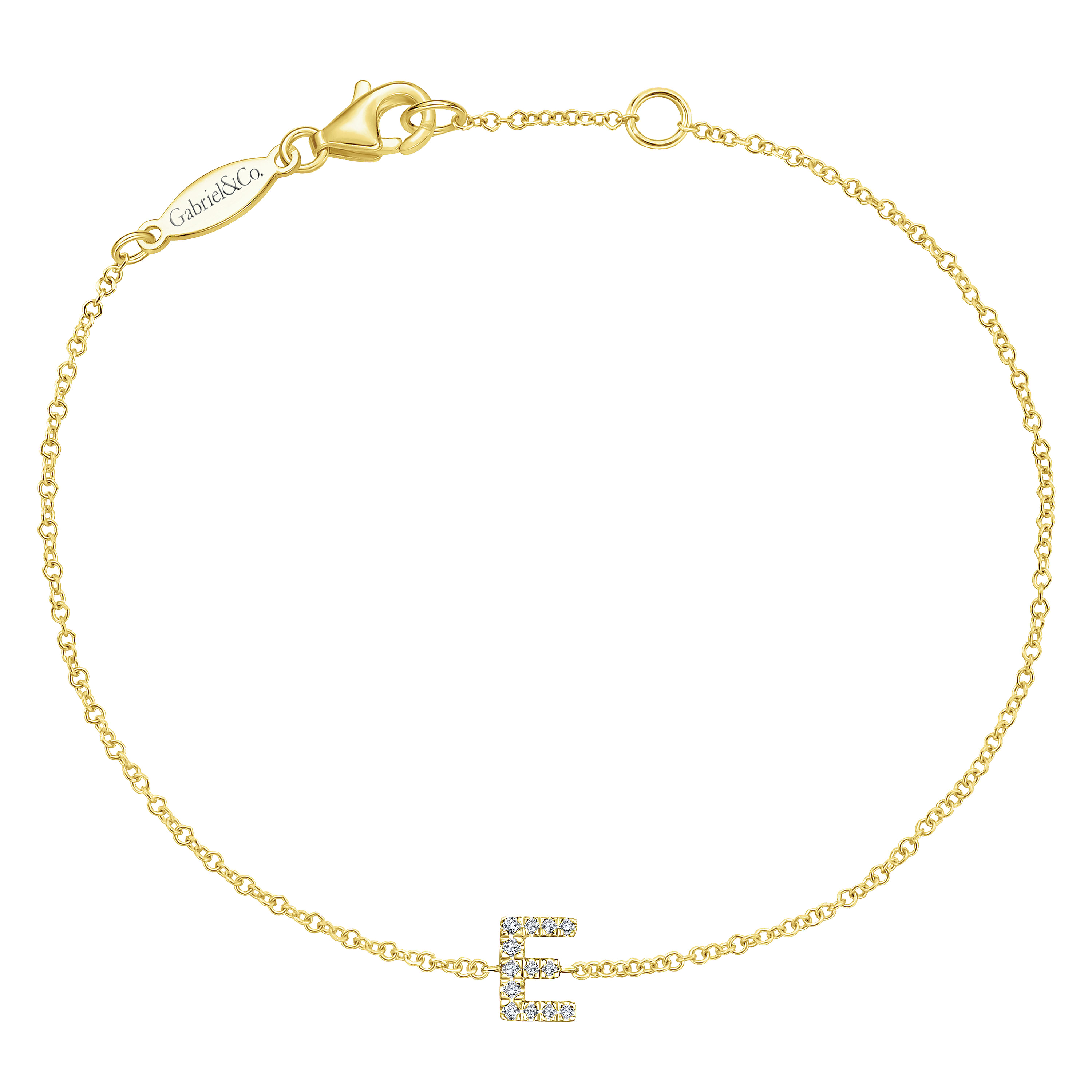 14K Yellow Gold Chain Bracelet with E Diamond Initial