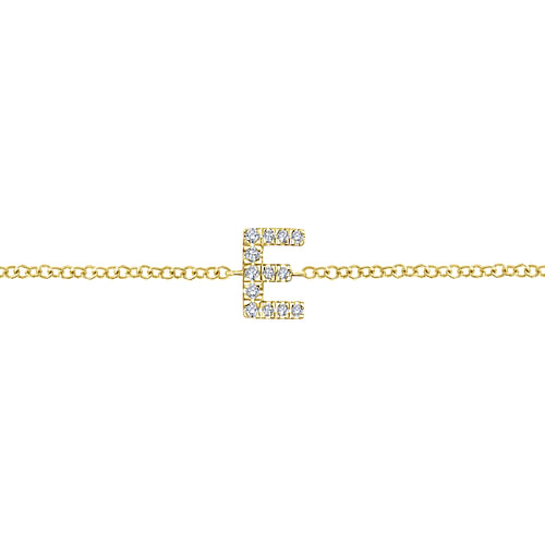 14K Yellow Gold Chain Bracelet with E Diamond Initial