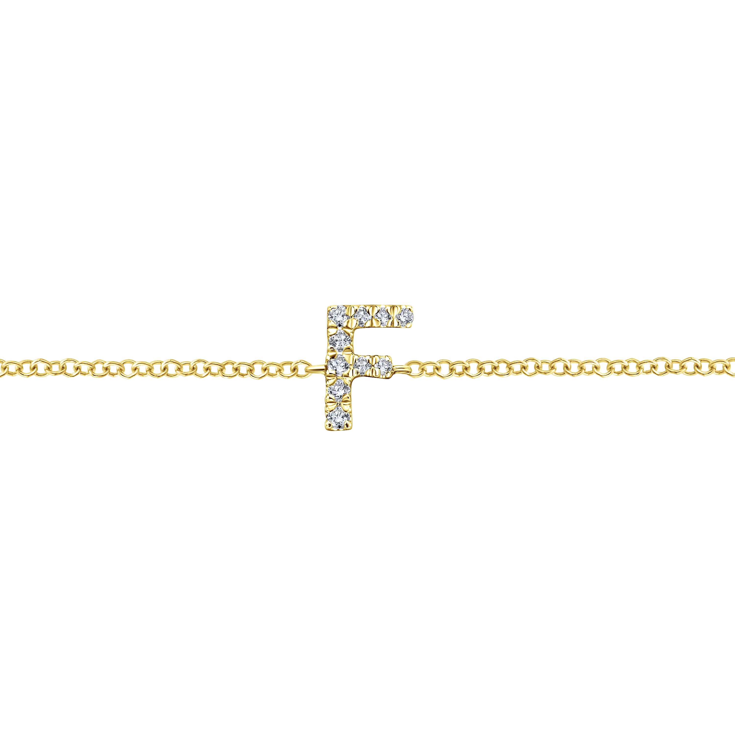 14K Yellow Gold Chain Bracelet with F Diamond Initial