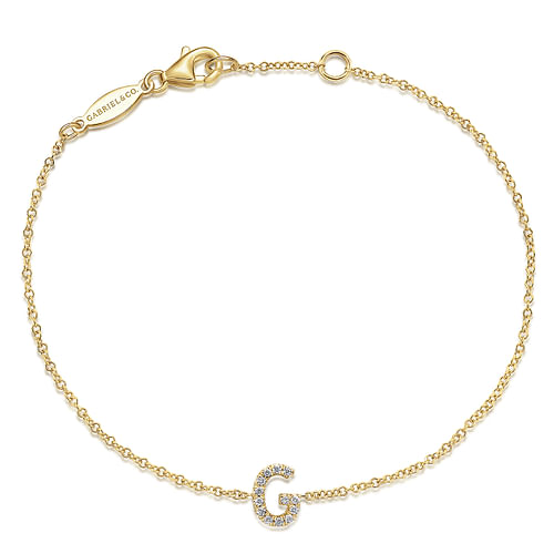 14K Yellow Gold Chain Bracelet with G Diamond Initial