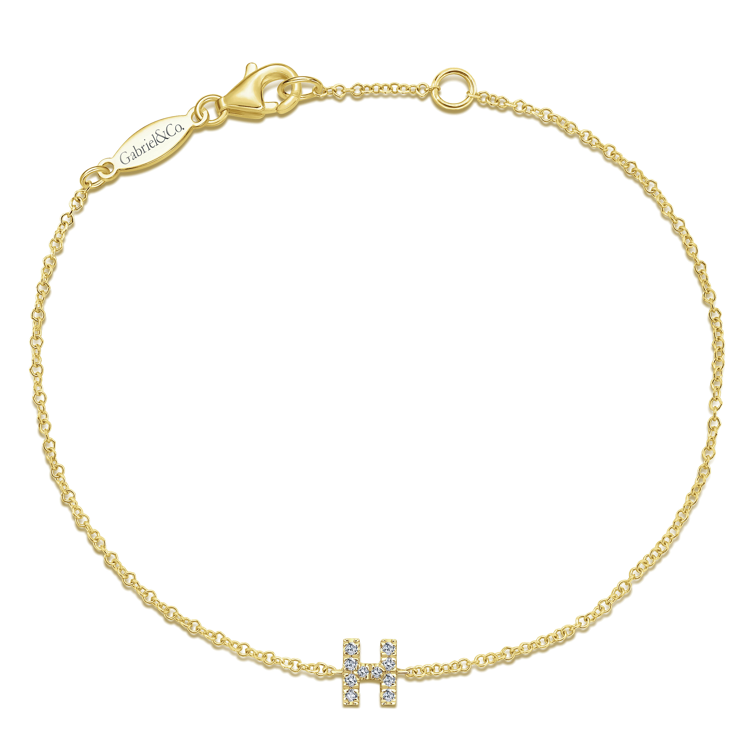 14K Yellow Gold Chain Bracelet with H Diamond Initial