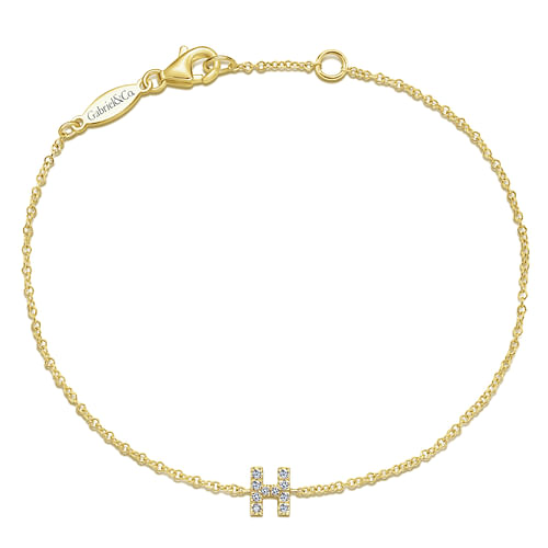 14K Yellow Gold Chain Bracelet with H Diamond Initial