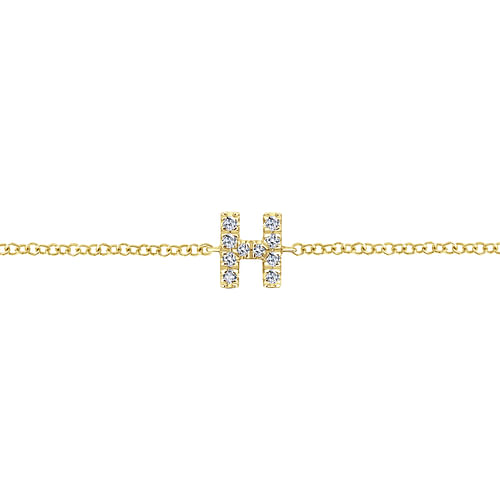 14K Yellow Gold Chain Bracelet with H Diamond Initial