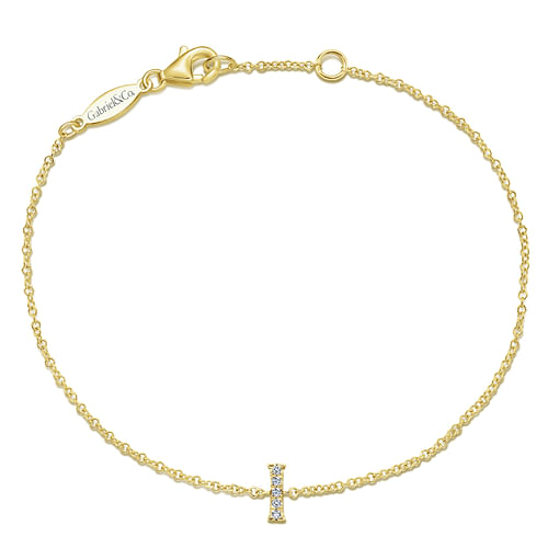 14K Yellow Gold Chain Bracelet with I Diamond Initial