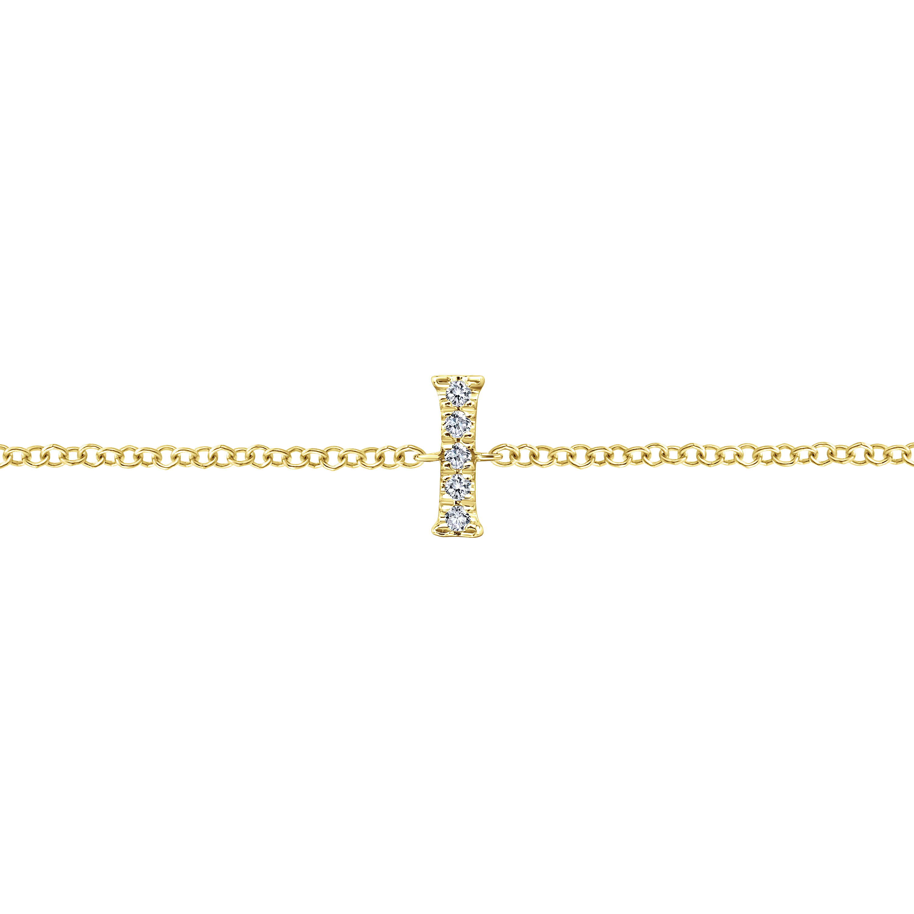 14K Yellow Gold Chain Bracelet with I Diamond Initial